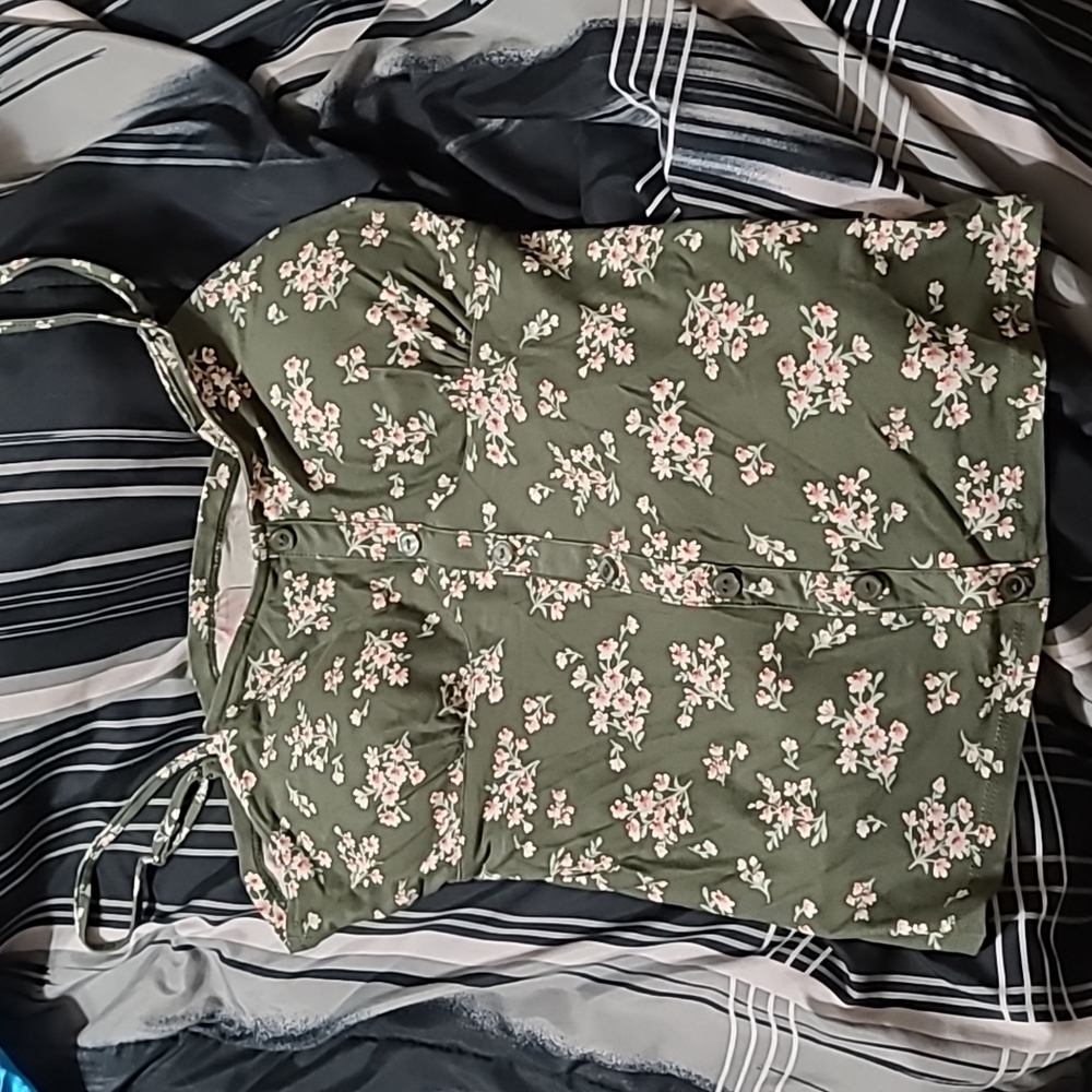 New With Tags Green Floral Spaghetti Tank